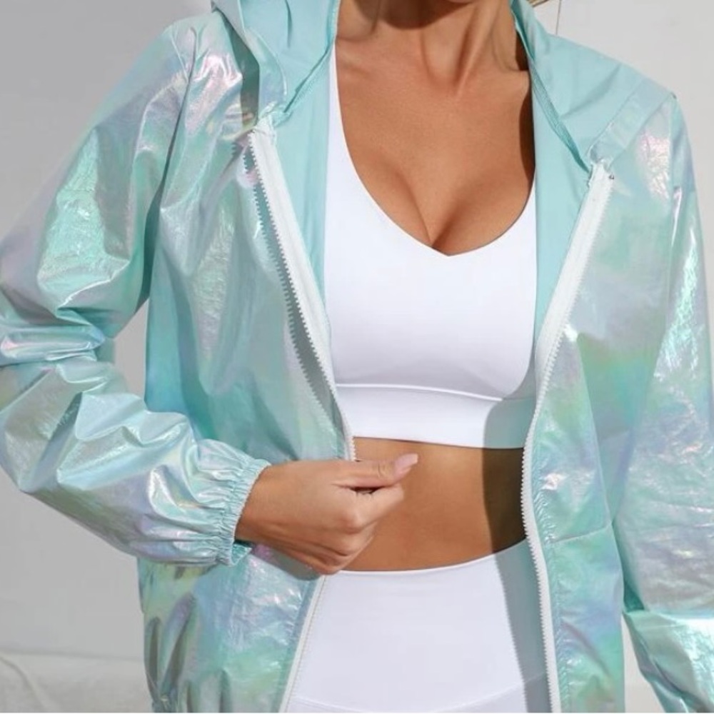 Holographic Zip Up Hooded Jacket